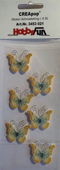 3D Glitter-Sticker Schmetterling, mit Strass, gelb-blau